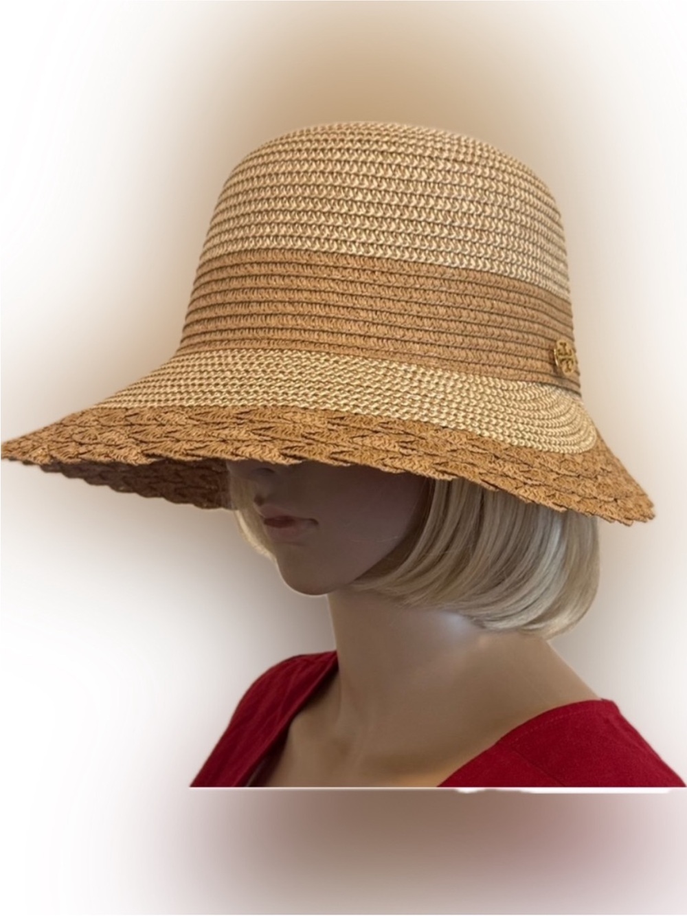 NEW✨NEW✨Tory Burch Two-Tone Woven Straw Cloche Hat- UPF 50+ - Picture 11 of 13